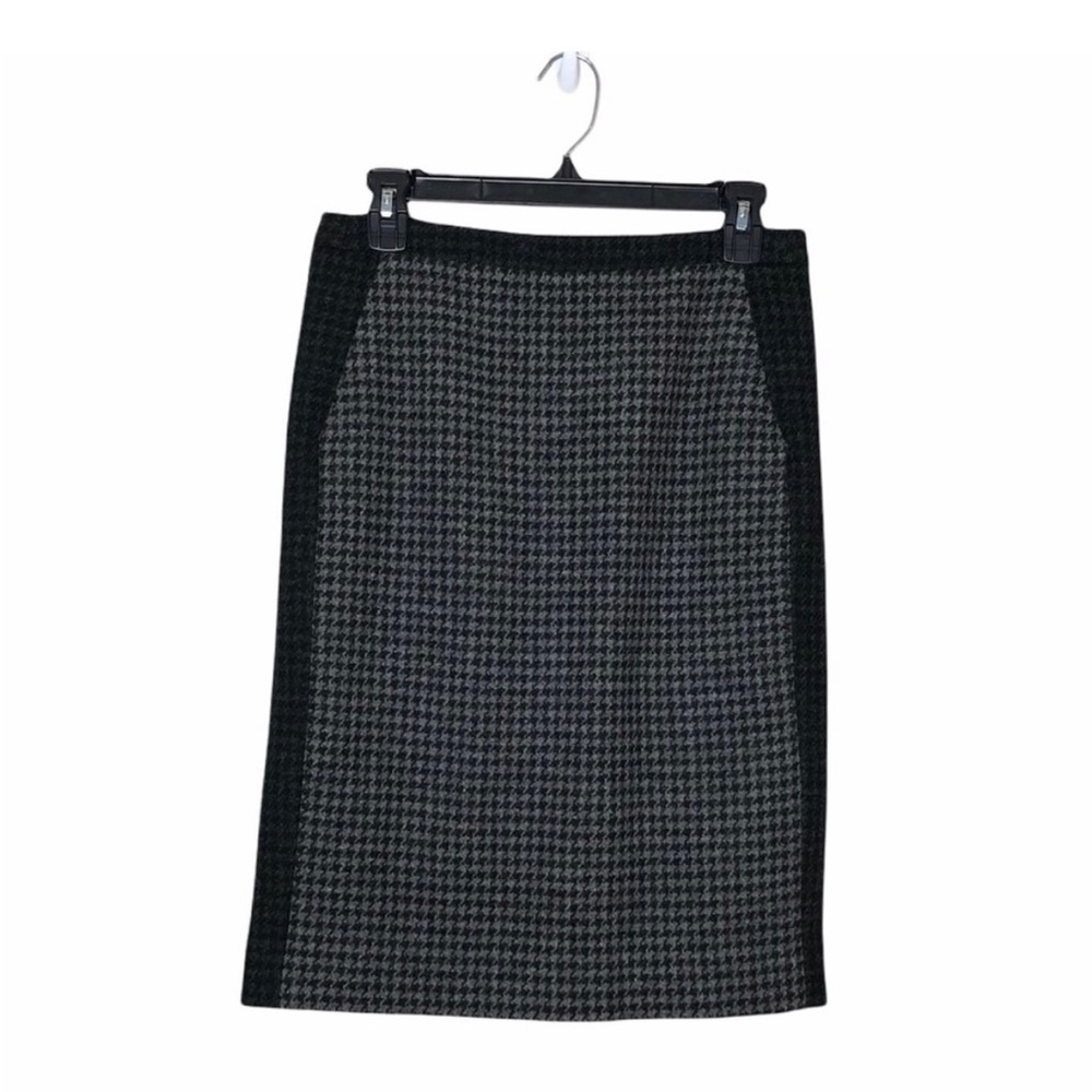 J. Crew | Houndstooth Wool Pencil Skirt Gray Black Pockets Zipper Lined 2